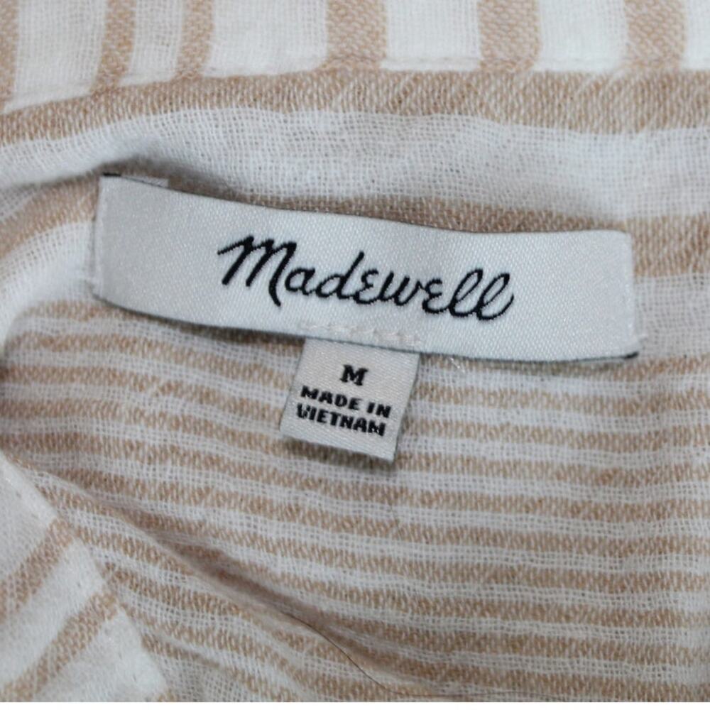 Madewell Beige & White Striped Lightweight Button Front Blouse Women’s Medium - Picture 2 of 3